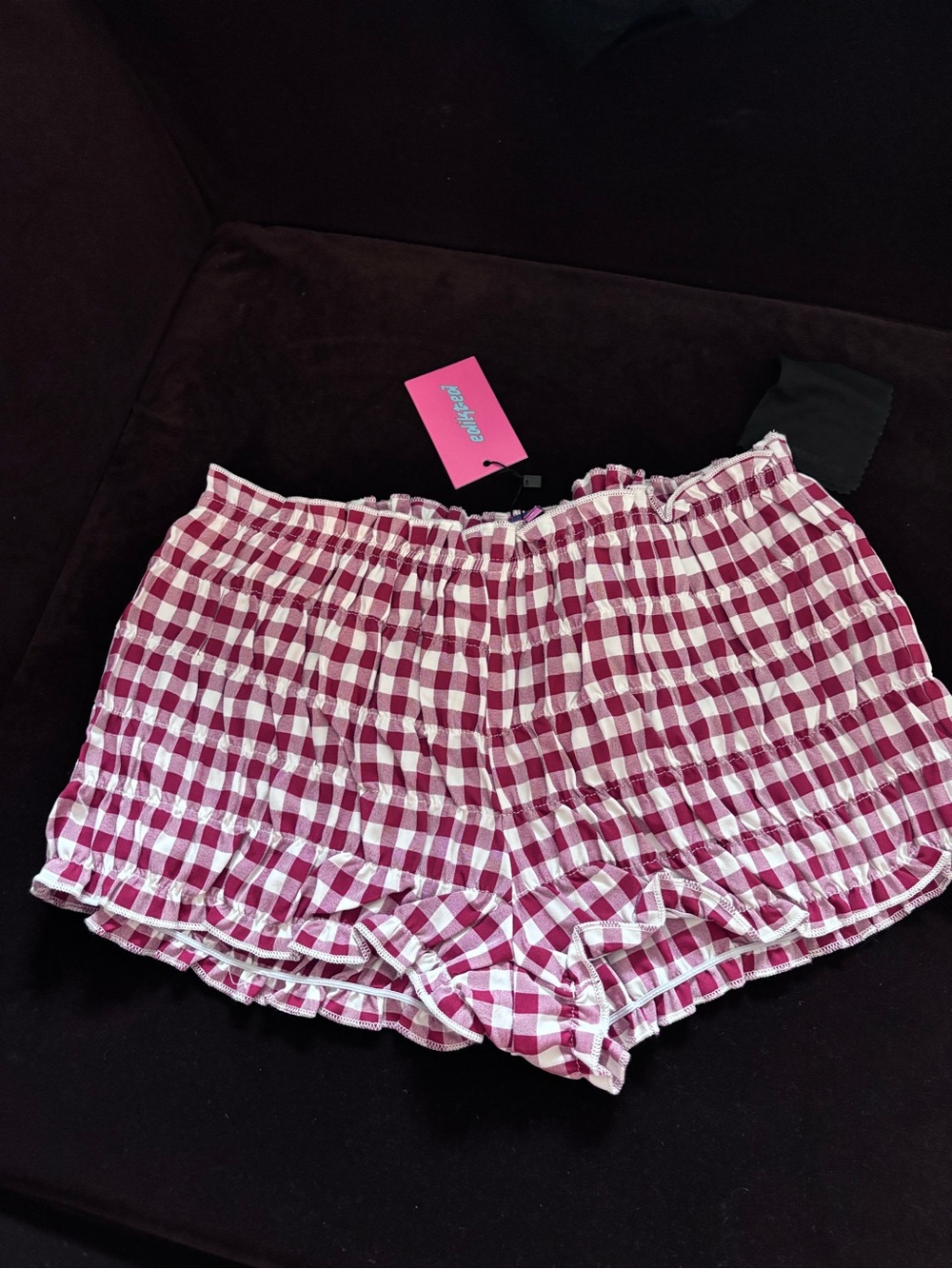 Edikted Gingham Ruffle Shorts NWT